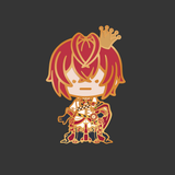 Animated character with red hair and a crown on a black background