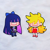 Two colorful cartoon character stickers on a white background